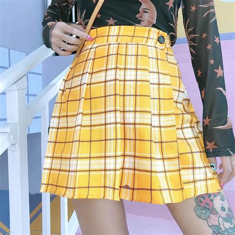 Harajuku Pleated Mini Skirt Women Plaid High Waist Casual Vintage Female Skirts Summer 2019