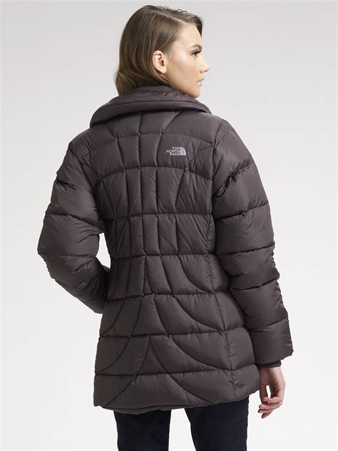 The North Face Quilted Puffer Jacket In Black Gray Lyst