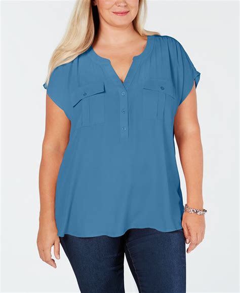 Inc International Concepts I N C Plus Size Mixed Media Utility Shirt