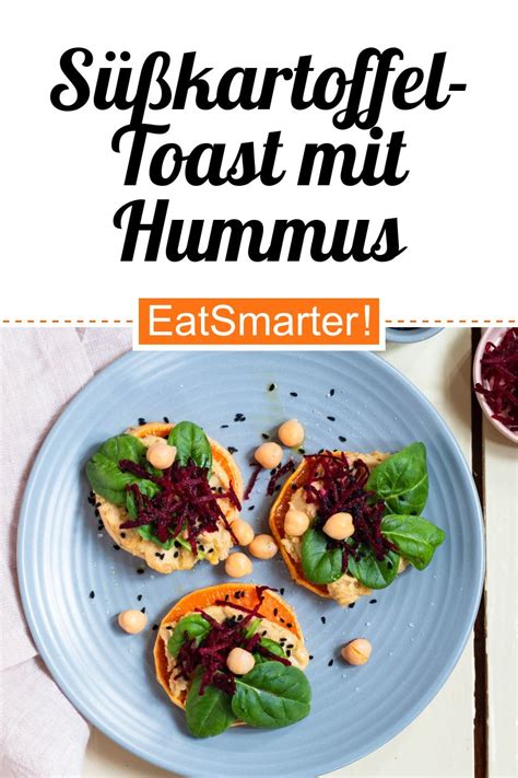 Eiweißreich und vegan Süßkartoffel Toast mit Hummus und Roter Bete