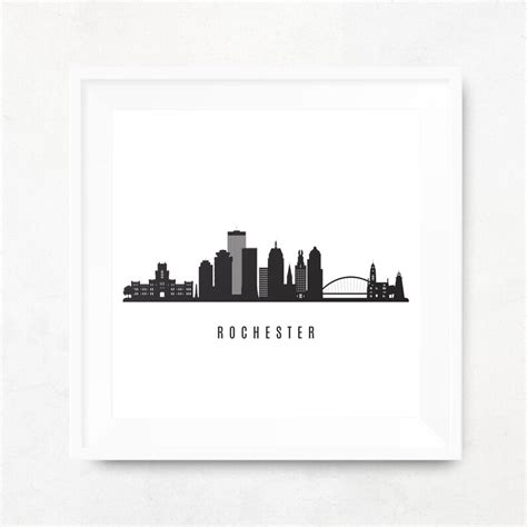 Rochester Skyline Black White Rochester New York Cityscape Etsy