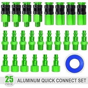 FYPower 25 Pieces 1 4 NPT Aluminum Air Coupler And Plug Kit Quick