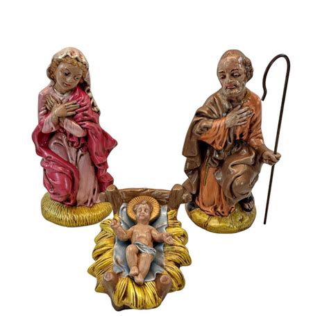 Ml Holiday Rare 7s 3pc Christmas Nativity Mary Joseph Christ Jesus Ml Ceramic Hand Painted