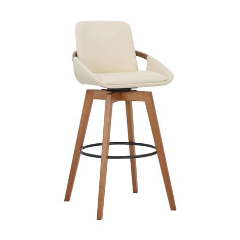 Benjara In Cream And Brown Low Back Wooden Frame Bar Stool With