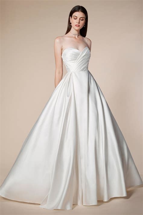 Andrea And Leo A0532 Pleated Bodice Bridal Gown In 2021 Satin Wedding Gown Wedding Dresses Gowns