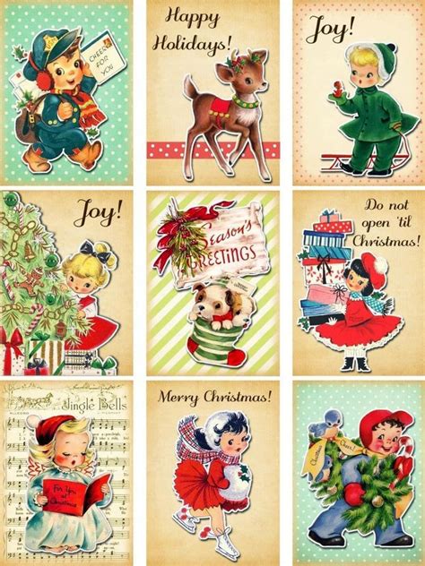 9 Christmas Girl Boy Retro Vintage 155 Lb Scrapbook Paper Craft Card