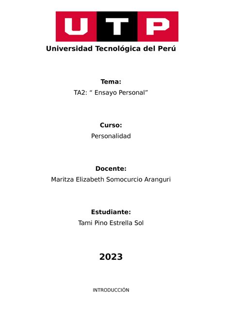 TA2 Personalidad Universidad Tecnológica del Perú Tema TA2 Ensayo