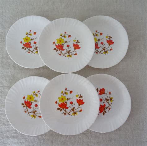 6 ASSIETTES dessert FLEURS ORANGE Arcopal 760323 Blanc Faïence Floral