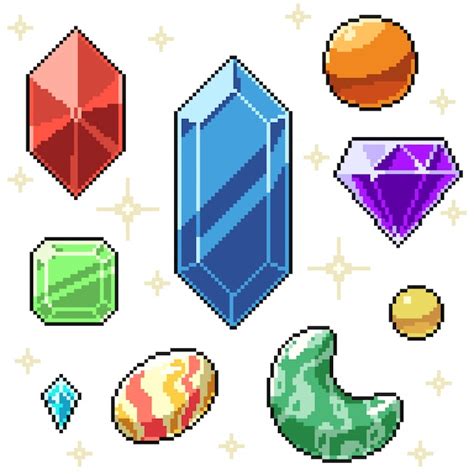 Premium Vector Pixel Art Set Isolated Gemstone Jewelry