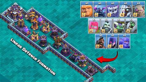 Linear Defense Formation Vs Every Max Troops Clash Of Clans Youtube