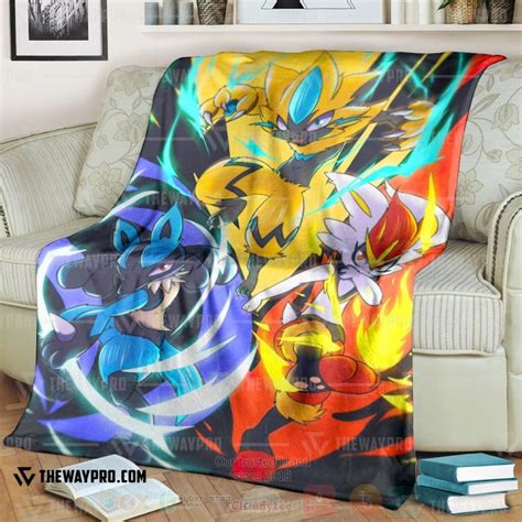 HOT Pokemon Lightning Fire Water Fleece Blanket Express Your Unique Style With BoxBoxShirt