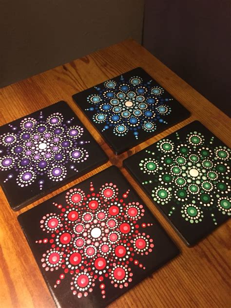 Hand Painted Mandala Coasters Dots Art Dot Painting Dot Art Painting