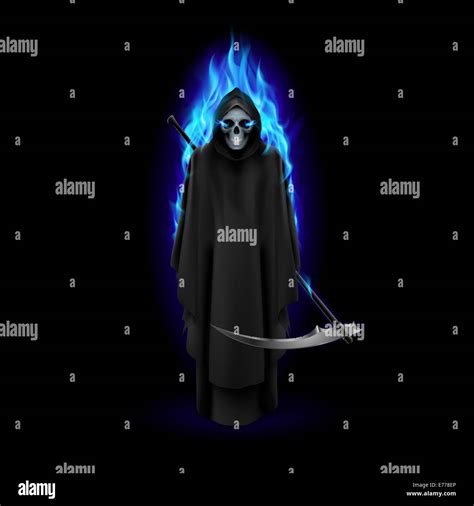 grim reaper  blue flame  black baclground stock photo alamy