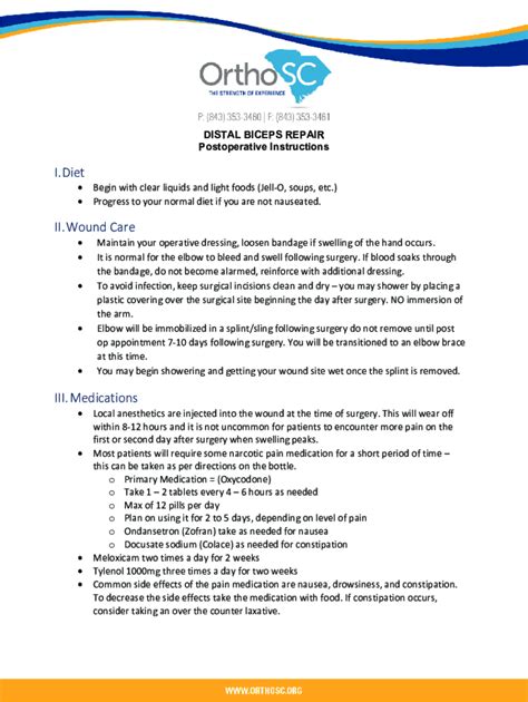 Fillable Online Post Op Instructions For Distal Biceps Repair Fax