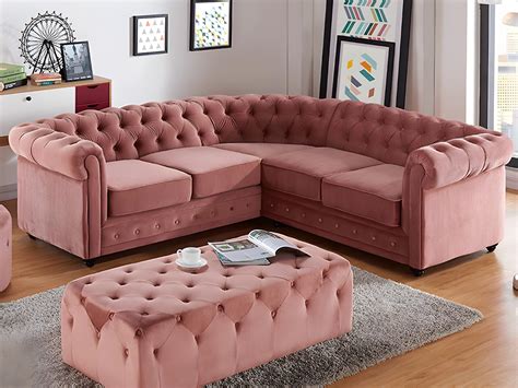 Canapé d angle en velours rose pastel CHESTERFIELD