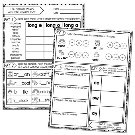 2nd Grade Phonics Worksheets Two Syllable Words With Long Vowels Cvvc Lucky Little Learners