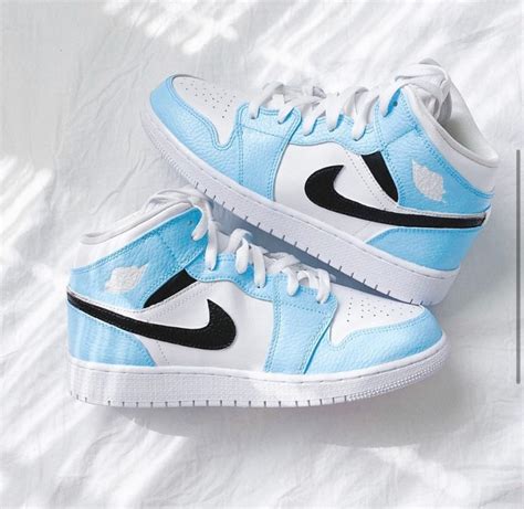 Baby Blue And Black Swoosh Nike Custom Air Jordan 1 Mid Etsy