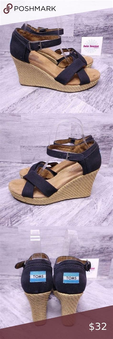 Toms Canvas Espadrille Wedge Sandal Black Women S Sz 9 5 Black Wedge