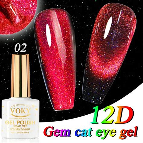 Voky 75ml Gel Nail Polish 12d Gem Cat Eye Gel Nail Polish Sparkly Cat Eye Drop Glue Nail