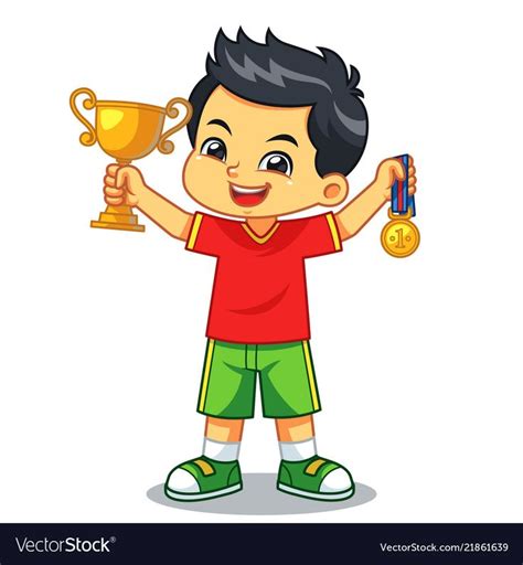 Boy Win The Contest Earn Trophy And Medal Download A Free Preview Or