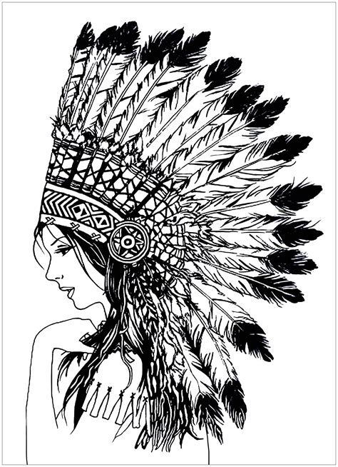 Beautiful Indian Woman Native American Coloring Pages For Adults