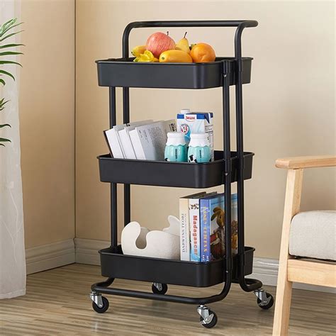 Storage Trolley Cart 3 Tier Rolling Utility Organizer Rack Craft Art Cart Multi Purpose