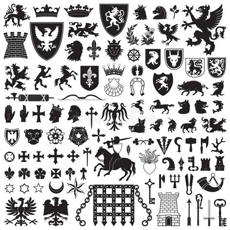 Heraldic symbols and elements. Collection of old coats of arms ...