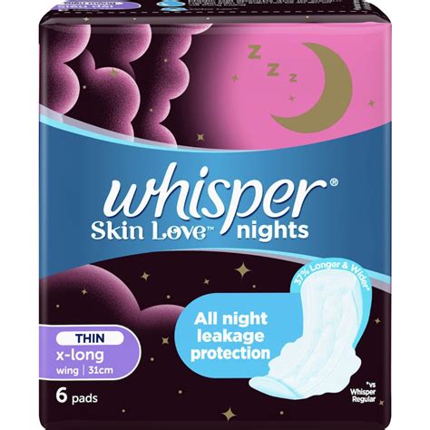 Whisper Skin Love All Night Ultra Slim 6 Pads Sanitary Napkin 31cm