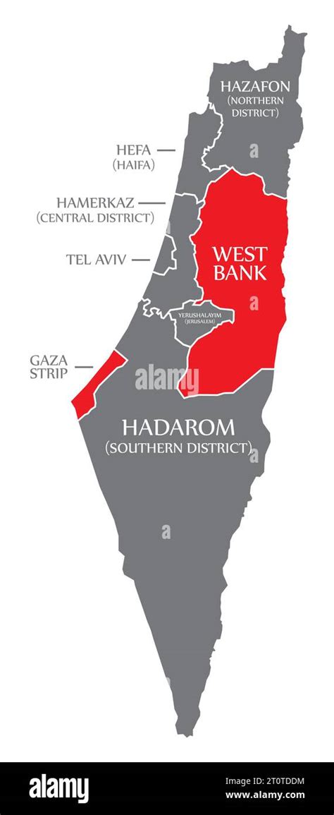 Israelische Karte Mit Etiketten Wie Gazastreifen Und Westjordanland