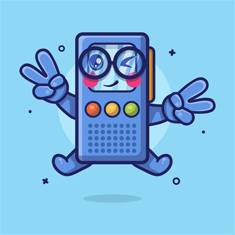 cute voice recorder character mascot with peace sign hand gesture ...