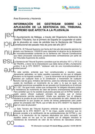 INFORMACIÓN DE GESTRISAM SOBRE LA APLICACIÓN DE LA SENTENCIA DEL