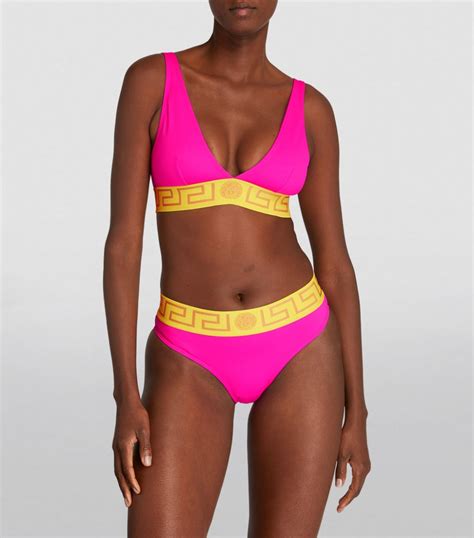 Womens Versace Pink Greca Border Triangle Bikini Bottoms Harrods Uk