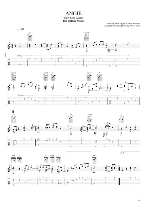 Angie By The Rolling Stones Easy Solo Guitar Guitar Pro Tab