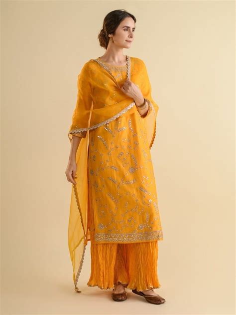 Buy Yellow Gota Patti Chanderi Suit Set Of Ssg Kame The Loom