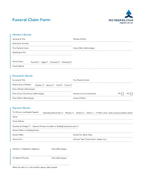 Fillable Online Funeral Claim Form Your Checklist What Do All The Words Mean Fax Email Print