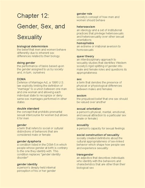 Ch 12 Key Terms Chapter 12 Gender Sex And Sexuality Vocab Chapter 12 Gender Sex And