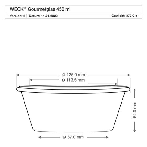 450 Ml WECK Gourmetglas Mit Glasdeckel Ring 2 Klammern RR120