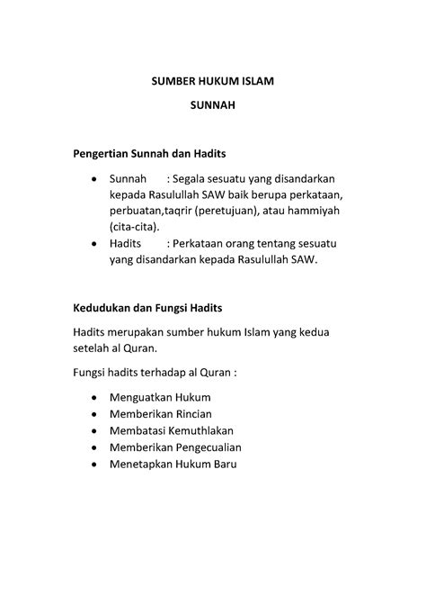 Sumber Hukum Islam Sunnah Sumber Hukum Islam Sunnah Pengertian