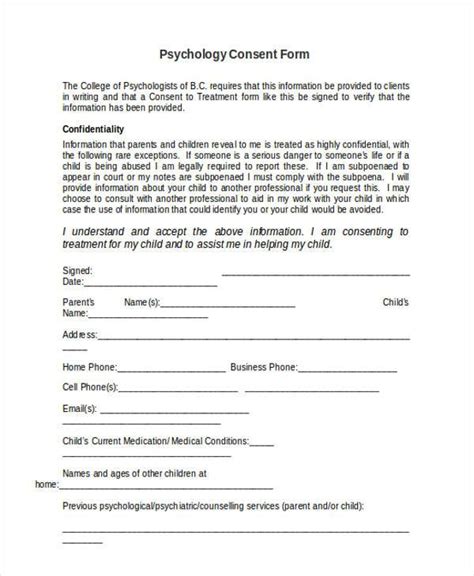 Free 7 Sample Psychology Consent Forms In Pdf Ms Word