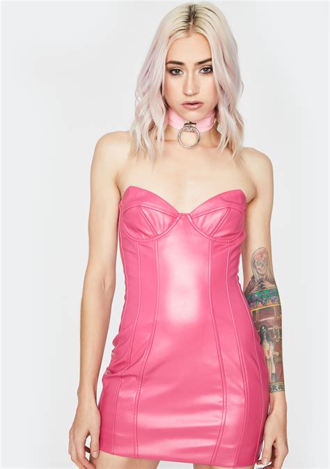 Vegan Leather Strapless Bodycon Dress Pink Dolls Kill