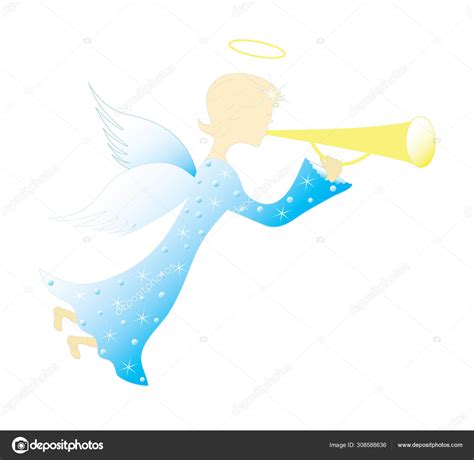 Illustration Flying Heavenly Christmas Angel Trumpet Vector ⬇ Vector