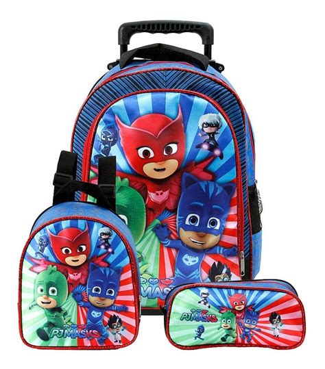 Kit Mochila Escolar Infantil Pj Masks De Rodinhas Azul Parcelamento