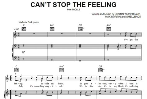 Justin Timberlake Cant Stop The Feeling Free Sheet Music Pdf For Piano The Piano Notes