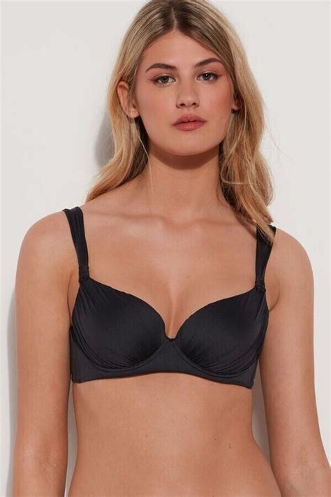 Tezenis Recycled Padded Balconette Bikini Top With Gathering Black Ab