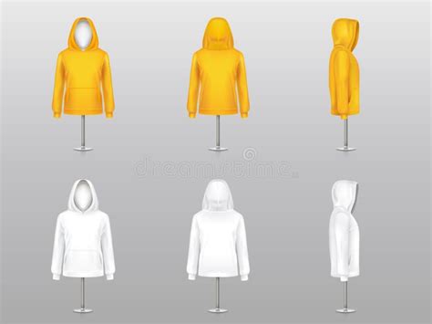 Vector Hoodie Sweatshirt White 3d Realistic Mockup Template On White