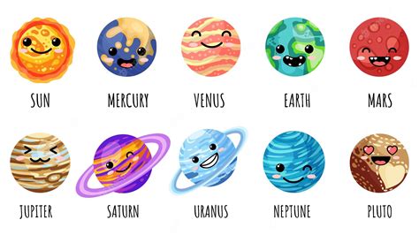 Premium Vector Set Of Cartoon Kawaii Planets Stars And Satellites