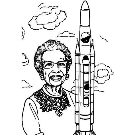 Katherine Johnson NASA Rocket Coloring Page · Creative Fabrica