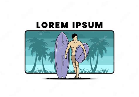 Premium Vector The Shirtless Man Holding Surfboard Illustration