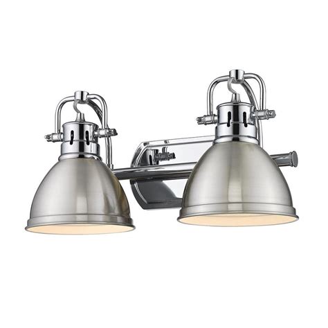 Golden Lighting Duncan 16 5 In 2 Light Chrome Vanity Light With Pewter Shades 3602 Ba2 Ch Pw