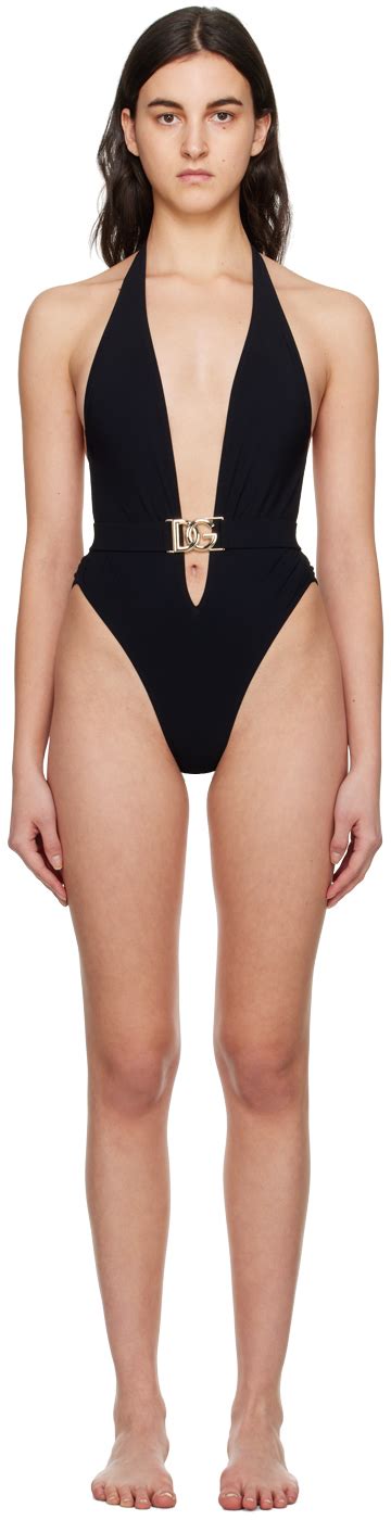 Dolce And Gabbana Black Plunging One Piece Swimsuit Ssense Uk